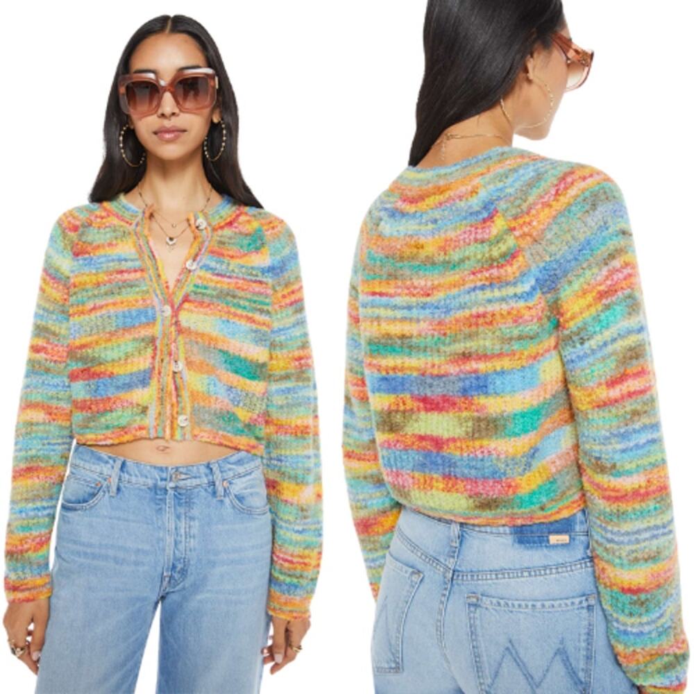NEW MOTHER The Raglan Crop Crewneck Long Sleeve Cardigan Blue Size: Extra Small